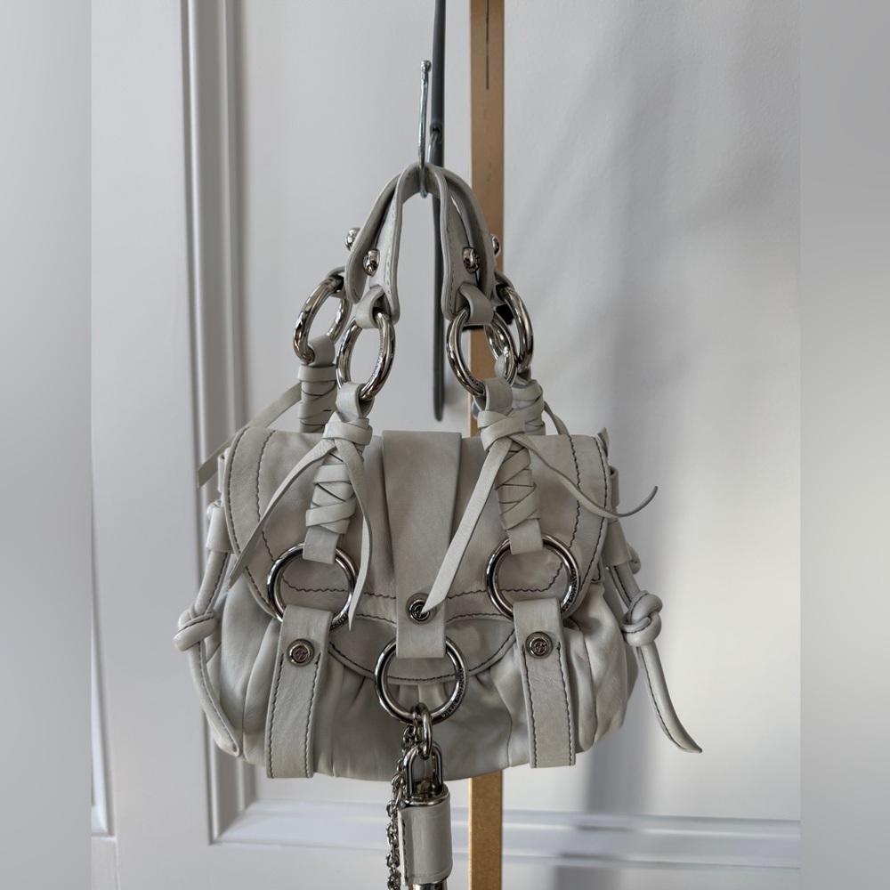 Designer Francesco Biasia paddington soft White Leather mini Handbag Italy $650